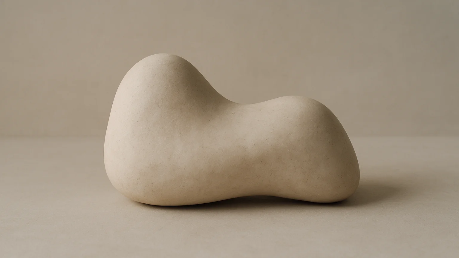 Editorial artwork photography of a single soft-lit natural form on a pale neutral surface, gentle directional daylight c