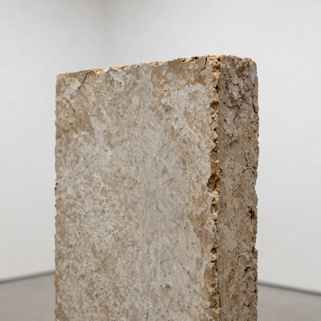 Editorial artwork photography of a close-focus detail of weathered natural texture, soft diffused daylight, neutral gall